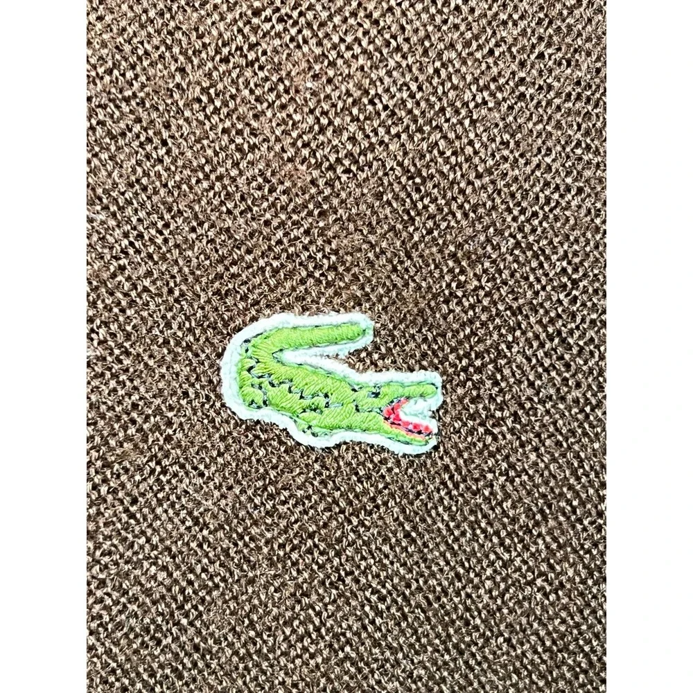 Vintage Izod Lacoste Cardigan Mens XL Brown Sweater Orlon Acrylic V-Neck 70's